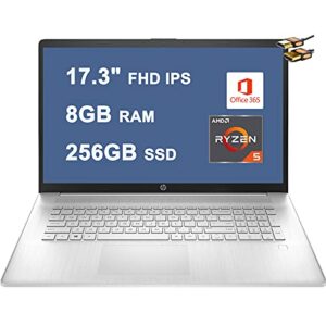 hp 17 business laptop computer 17.3″ fhd ips display amd hexa-core ryzen 5 5500u (beats i7-1160g7) 8gb ram 256gb ssd fingerprint reader usb-c office365 win10 silver + hdmi cable
