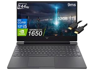hp 2022 victus 15t 15.6″ fhd 144hz ips (intel 12 th gen i5-12450h, 32gb ram, 1tb pcie ssd, geforce gtx 1650 4gb) gaming laptop, backlit keyboard, type-c, wifi 6, ist cable, win 11 home