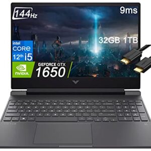 HP 2022 Victus 15t 15.6" FHD 144Hz IPS (Intel 12 th Gen i5-12450H, 32GB RAM, 1TB PCIe SSD, GeForce GTX 1650 4GB) Gaming Laptop, Backlit Keyboard, Type-C, WiFi 6, IST Cable, Win 11 Home