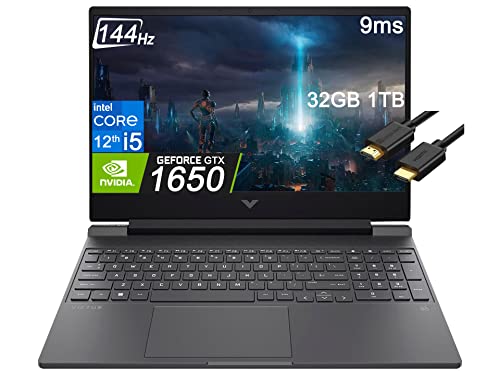 HP 2022 Victus 15t 15.6" FHD 144Hz IPS (Intel 12 th Gen i5-12450H, 32GB RAM, 1TB PCIe SSD, GeForce GTX 1650 4GB) Gaming Laptop, Backlit Keyboard, Type-C, WiFi 6, IST Cable, Win 11 Home