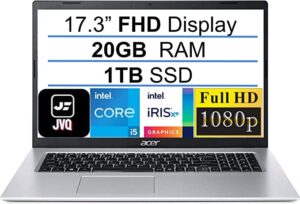 acer newest aspire 3 17.3” full hd screen laptop, 11th gen intel core i5-1135g7(beat i7-1065g7, up to 4.2ghz), 20gb ram, 1tb ssd, webcam, wifi, hdmi, rj-45, bluetooth, windows 10, silver+jvq mp