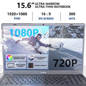Coolby 15.6 inch Windows 11 Laptop Computer with 1920x1080 IPS Display, 12GB RAM/256 GB NVMe SSD, Intel N5095 Quad Core Processor Notebook PC, Support 2.4G/5G Hz WiFi, BT, Type-c PD 3.0 Charging