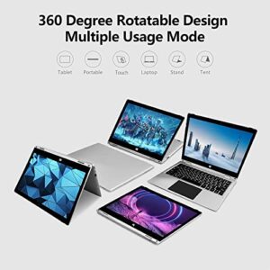 Windows Laptop, 2 in 1 Laptop with Touchscreen, 11.6 inch FHD Laptop Computer, 4GB RAM, 128GB SSD Storage, 360 Degree Convertible Tablet Intel Celeron N4020 Processor, Webcam, WiFi, Type-C, Silver