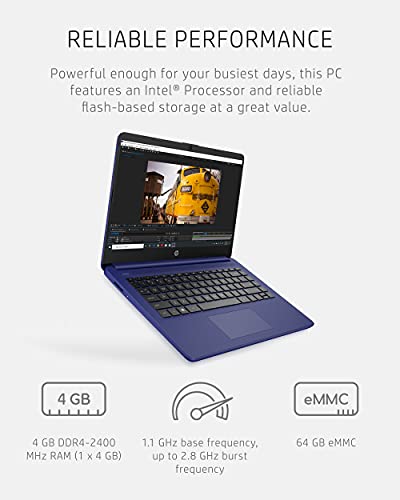 HP 14 Laptop, Intel Celeron N4020, 4 GB RAM, 64 GB Storage, 14-inch HD Touchscreen, Windows 10 Home, Thin & Portable, 4K Graphics, One Year of Microsoft 365 (14-dq0050nr, 2021, Indigo Blue)