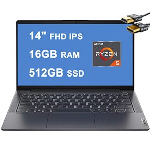 Lenovo IdeaPad 5 Business Laptop 14" FHD IPS Display AMD 6-Core Ryzen 5 4600U (Beats i7-10710U) 16GB RAM 512GB SSD Backlit Keyboard USB-C Dolby Win10 Gray + HDMI Cable