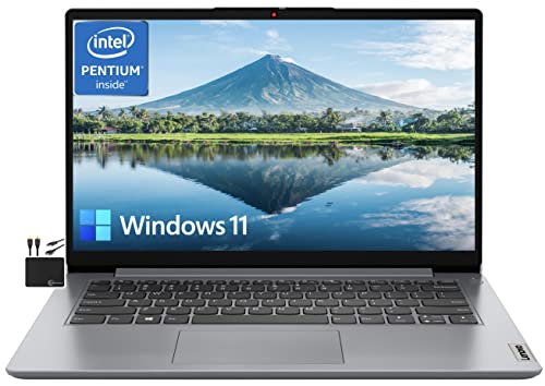 Lenovo IdeaPad 2023 Newest 14" HD Laptop Computer for Business, Quad Core Intel Pentium N5030 (Upto 3.1GHz), 4GB RAM, 128GB eMMC,WiFi, Webcam, 10+ Hours Battery, Microsoft 365, Win 11S+MarxsolCables