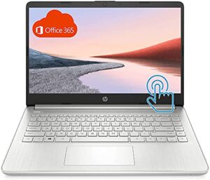 hp premium laptop (2021 latest model), 14″ hd touchscreen, amd athlon processor, 8gb ram, 192gb ssd, long battery life, online conferencing, natural silver, win 10 with 1 year of microsoft 365