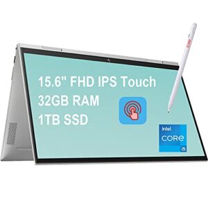 hp envy x360 15 2-in-1 business laptop 15.6″ fhd ips touchscreen 11th gen intel quad-core i5-1135g7 (beats i7-1065g7) 32gb ram 1tb ssd backlit keyboard fingerprint win10 silver + pen