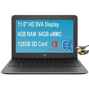 hp stream 11 pro g5 laptop 11.6″ hd sva anti-glare display intel celeron n4020 processor 4gb ram 64gb emmc + 128gb sd card 1-year office365 win10 pro black + hdmi cable