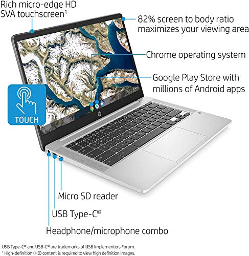 HP 14in Touchscreen Chromebook Intel Celeron N4000 4GB RAM 32GB eMMC Chrome OS14a-na0030nr Mineral Silver (Renewed)