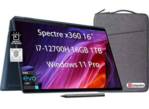 hp spectre x360 16″ 2-in-1 3k qhd+ touchscreen (intel 12th gen i7-12700h, 16gb ram, 1tb ssd, stylus) business laptop, long-battery life, fingerprint, backlit, thunderbolt 4, ist bag, win 11 pro