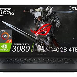 ASUS Rog Zephyrus G15 GA503 15.6" QHD 2K 165Hz (40GB RAM, 4TB PCIe SSD, AMD 8-Core Ryzen 9 5900HS (Beat i7-1195G7), RTX 3080 8GB) Gaming Laptop, Backlit KB, Type-C, WiFi 6, IST Cable, Win 10 Home