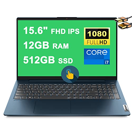 Lenovo IdeaPad 5 Business 15 Laptop 15.6" FHD IPS Touchscreen 11th Gen Intel 4-Core i7-1165G7 12GB RAM 512GB SSD Fingerprint Backlit Keyboard USB-C Dolby Win10 Blue + HDMI Cable