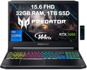 2021 acer flagship predator helios 300 gaming laptop 15.6″ fhd 144 hz 3ms ips intel octa-core i7-11800h 32gb ram 1tb ssd geforce rtx 3060 6gb rgb backlit thunderbolt wifi6 win10 with es 128gb usb