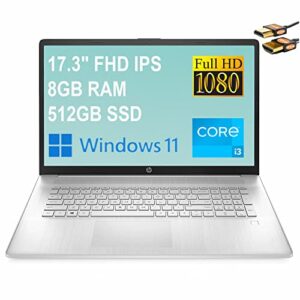 HP 17 Flagship Business Laptop 17.3" FHD IPS Anti-Glare Display 11th Gen Intel Quad-Core i3-1125G4 (Beats i5-8250U) 8GB RAM 512GB SSD Intel UHD Graphics USB-C Webcam Win11 Silver + HDMI Cable