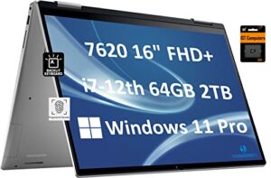 dell inspiron 7620 16″ wuxga 2-in-1 touchscreen business laptop (intel 12-core i7-1260p, 64gb ram, 2tb ssd) 13-hour battery life, backlit, fingerprint, thunderbolt 4, fhd webcam, ist card, win 11 pro