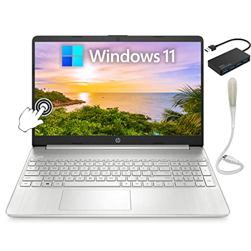 HP 15.6 HD Touchscreen Laptop, AMD 8-Core Ryzen 7 5700U, 16GB DDR4 RAM, 1TB SSD, AMD Radeon Graphics, Wi‑Fi 6, Bluetooth 5.2, Windows 11 Home, Silver, Bundle with TSBEAU USB Hub + USB Light