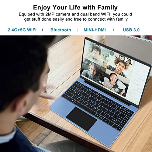 Ruzava Windows 10 Laptop Computers, 14" 6GB RAM 128GB SSD Support 1TB SSD Expansion, 1920x1080 FHD Traditional Laptop for Work Study Entertainment-Blue