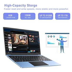 Ruzava Windows 10 Laptop Computers, 14" 6GB RAM 128GB SSD Support 1TB SSD Expansion, 1920x1080 FHD Traditional Laptop for Work Study Entertainment-Blue