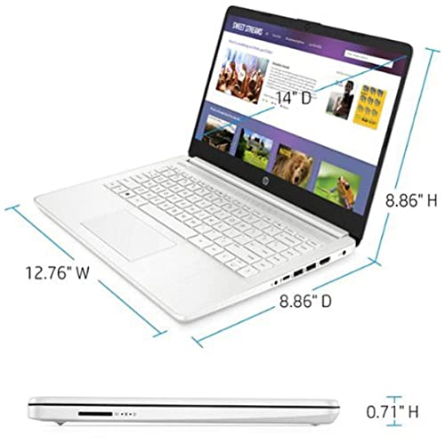 HP 14-dq0032dx 14" HD Notebook Computer, Intel Celeron N4020 1.1GHz, 4GB RAM, 64GB eMMC Flash Memory, Windows 11 Home S Mode, Snowflake White (Renewed)