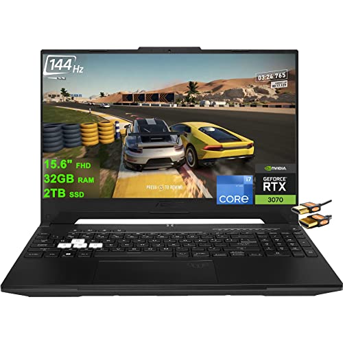 ASUS TUF Dash F15 Gaming Laptop 15.6" FHD 144Hz (Adaptive-Sync) 12th Gen Intel 10-Core i7-12650H (Beats i9-11950H) 32GB RAM 2TB SSD GeForce RTX 3070 8GB Backlit Thunderbolt Black Win11 + HDMI Cable