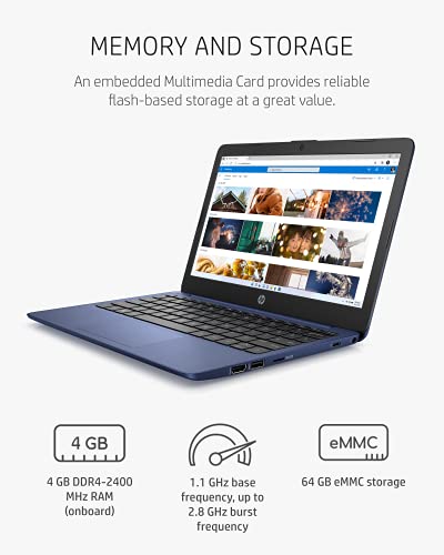 HP Stream 11" Laptop, Intel Celeron N4020, Intel UHD Graphics 600, 4 GB RAM, 64 GB SSD, Windows 11 Home in S mode (11-ak0030nr, Royal blue) (Renewed)