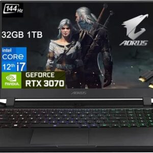 GIGABYTE AORUS 5 SE4 15.6" FHD 144Hz (Intel 12th Gen i7-12700H, 32GB RAM, 1TB SSD, GeForce RTX 3070 8GB) Thin Bezel, IPS 3A Gaming Laptop, Thunderbolt 4, RGB Backlit Keyboard, IST Cable, Win 11 Home