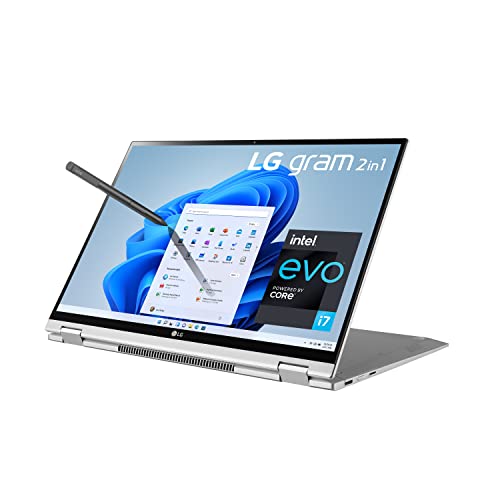 LG Gram 16T90P - 16" WQXGA (2560x1600) 2-in-1 Lightweight Touch Display Laptop, Intel evo with 11th gen Core i7 1165G7 CPU , 16GB RAM, 2TB SSD, 21 Hours Battery, Thunderbolt 4, Silver - 2021