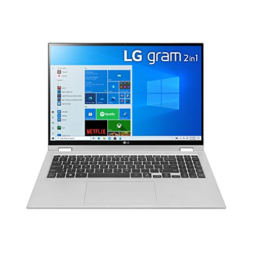 LG Gram 16T90P - 16" WQXGA (2560x1600) 2-in-1 Lightweight Touch Display Laptop, Intel evo with 11th gen Core i7 1165G7 CPU , 16GB RAM, 2TB SSD, 21 Hours Battery, Thunderbolt 4, Silver - 2021