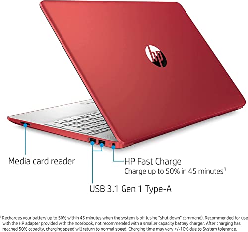 HP Laptop, 15.6" HD Display, Intel Pentium Silver N5030 4 Cores Processor, 16GB DDR4 RAM, 1TB SSD, SD Card Reader, 1-Year Office365 Subscription, HDMI, Wi-Fi, RJ-45, USB-C, Windows OS, Red, JVQ MP