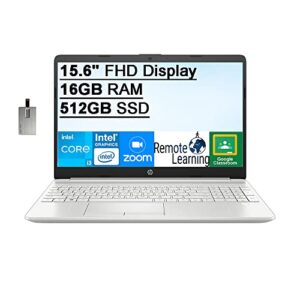 2022 HP 15.6" FHD IPS Laptop Computer, 11th Gen Intel Core i3-1115G4 Processor, 16GB DDR4 RAM, 512GB PCIe SSD, Intel UHD Graphics, HD Webcam, HD Audio, Windows 10 S, Silver, 32GB SnowBell USB Card