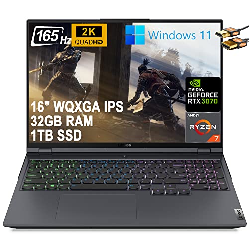 Lenovo Legion 5 Pro Gaming Laptop 16" WQXGA 2K IPS 165Hz 500nits AMD Octa-Core Ryzen 7-5800H (Beats i9-10885H) 32GB RAM 1TB SSD GeForce RTX 3070 8GB RGB Backlit USB-C Nahimic Win11 + HDMI Cable