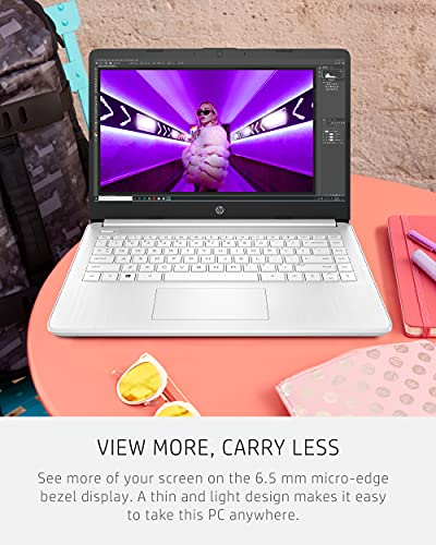 HP 14 Laptop, Intel Celeron N4020, 4 GB RAM, 64 GB Storage, 14-inch Micro-edge HD Display, Windows 10 Home, Thin & Portable, 4K Graphics, One Year of Microsoft 365 (14-dq0040nr, 2021, Snowflake White)