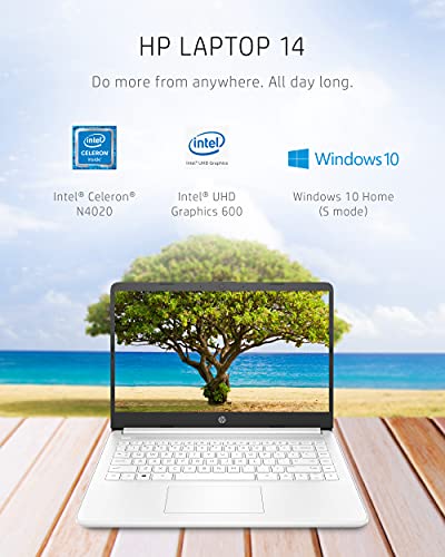 HP 14 Laptop, Intel Celeron N4020, 4 GB RAM, 64 GB Storage, 14-inch Micro-edge HD Display, Windows 10 Home, Thin & Portable, 4K Graphics, One Year of Microsoft 365 (14-dq0040nr, 2021, Snowflake White)