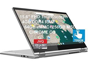 lenovo 2022 newest c340 15.6″ fhd touchscreen 2-in-1 chromebook laptop, intel i3 cpu(up to 3.4ghz), 4gb ram, 320gb space(64gb emmc+256gb msd), usb-c, wi-fi, bluetooth, webcam, chrome os+jvq mp