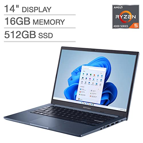 ASUS 14" FHD Vivobook Laptop, Ryzen 5 4600H, 16GB RAM, 512GB Nvme SSD, Fingerprint Reader, Wi-Fi 6 (2x2/160) Gig, Backlit Keyboard, Color: Quiet Blue