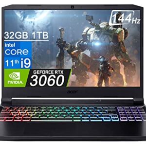 Acer Nitro 5 (15.6" FHD 144Hz, Intel i9-11900H, 32GB RAM, 1TB PCle SSD, GeForce RTX 3060 6GB), RGB Backlit Gaming Laptop, Webcam, Killer Wi-Fi 6, Windows 11 Home (Renewed)