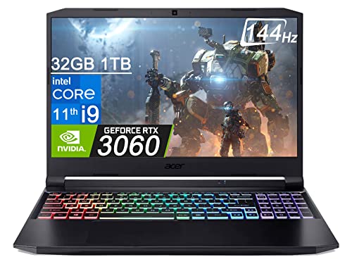 Acer Nitro 5 (15.6" FHD 144Hz, Intel i9-11900H, 32GB RAM, 1TB PCle SSD, GeForce RTX 3060 6GB), RGB Backlit Gaming Laptop, Webcam, Killer Wi-Fi 6, Windows 11 Home (Renewed)