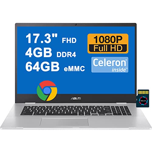 ASUS Chromebook CX1 17 Business Laptop | 17.3" FHD Anti-Glare Display | Intel Celeron N4500 Processor | 4GB DDR4 64GB eMMC Storage | Intel UHD Graphic | ChromeOS + 32GB MicroSD Card