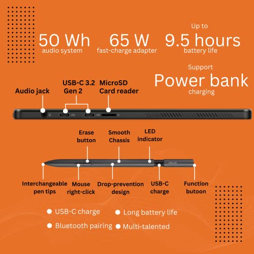 ASUS VivoBook 13 Slate OLED 2-in-1 Laptop, 13.3" FHD OLED Touch Screen Display, Intel Pentium N6000 Quad-Core CPU, 4GB RAM, 128GB eMMC, Fingerprint, Stylus Pen, Windows 11 Home, Tablet, Black