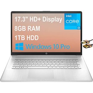 hp 17 flagship business laptop computer 17.3″ hd+ brightview display 11th gen intel core i3-1115g4 (beats i5-8265u) 8gb ram 1tb hdd usb-c hd webcam win10 pro natural silver + hdmi cable