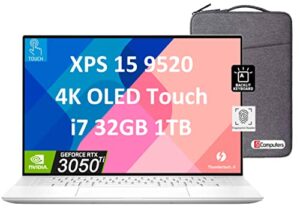 dell xps 15 9520 15.6″ 4k (3456 x 2160) oled touchscreen (intel 14-core i7-12700h, 32gb ddr5 ram, 1tb pcie ssd, rtx 3050 ti) business laptop, backlit, fingerprint, thunderbolt 4, ist bag, win 11 home