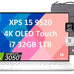 Dell XPS 15 9520 15.6" 4K (3456 x 2160) OLED Touchscreen (Intel 14-Core i7-12700H, 32GB DDR5 RAM, 1TB PCIe SSD, RTX 3050 Ti) Business Laptop, Backlit, Fingerprint, Thunderbolt 4, IST Bag, Win 11 Home
