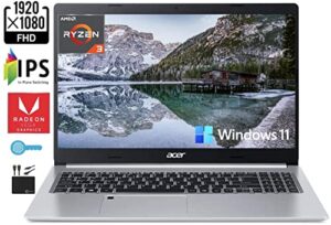 acer 2022 newest aspire 5 slim 15.6″ fhd ips laptop, quad-core amd ryzen 3 3350u (upto 3.5ghz,beat i5-7200u), 12gb ddr4 ram, 512gb ssd,wifi 6, backlit kb, fingerprint reader,windows 11+marxsolcables