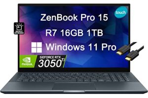 asus zenbook pro 15 um535 oled 15.6″ fhd touchscreen (amd ryzen 7 5800h , 16gb ram, 1tb ssd, geforce rtx 3050 ti, 8-core beat i7-11370h) business workstation laptop , up to 18 hrs battery, win 11 pro