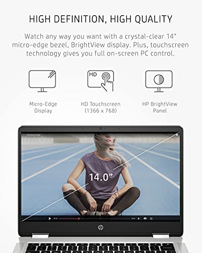 HP Chromebook x360 14a 2-in-1 Laptop, Intel Pentium Silver N5030, 4 GB RAM, 64 GB eMMC, 14” HD Micro-Edge Touchscreen, Chrome OS, 720p Webcam, Dual Speakers, Long Battery Life (14a-ca0023nr, 2021)