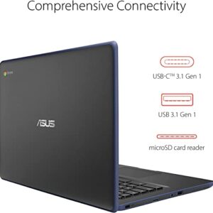 ASUS Newest 14" Rugged & Spill Resistant Chromebook, Education Edition, Military STD 810G, Intel N3350, 4GB RAM, 160G Space(32G eMMC+128G Card), WiFi, Bluetooth, Webcam, DarkBlue, Chrome OS, JVQ MP