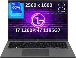 lg lightweight gram 16” (2560 x 1600) laptop, intel 12th gen core i7 1260p(12 cores) evo™ platform, windows 11 home, black w/hdmi cable (16gb ram | 1 tb pcle sdd)