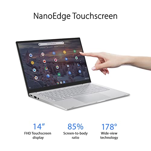 ASUS Chromebook C425 Clamshell Laptop, 14" FHD 4-Way NanoEdge Touch Screen, Intel Core m3-8100Y Processor, 4GB RAM, 128GB eMMC Storage, Backlit KB, Silver, Chrome OS, C425TA-AS348FT