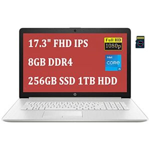 hp 17 premium laptop i 17.3″ fhd ips display i 11th gen intel 4-core i5-1135g7 (> i7-10510u) i 8gb ddr4 256gb ssd 1tb hdd i intel iris xe graphics webcam win10 silver + 32gb micro sd card
